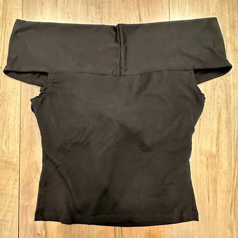 Reformation Ezlynn Black Off Shoulder Twist Front Ruched Knit Top Size XS - Picture 4 of 6